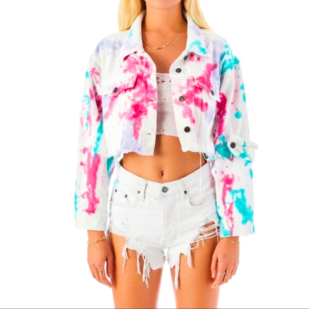 🎉HP🎉 Sardonyx Pollock Tie Dye Crop Denim Jacket